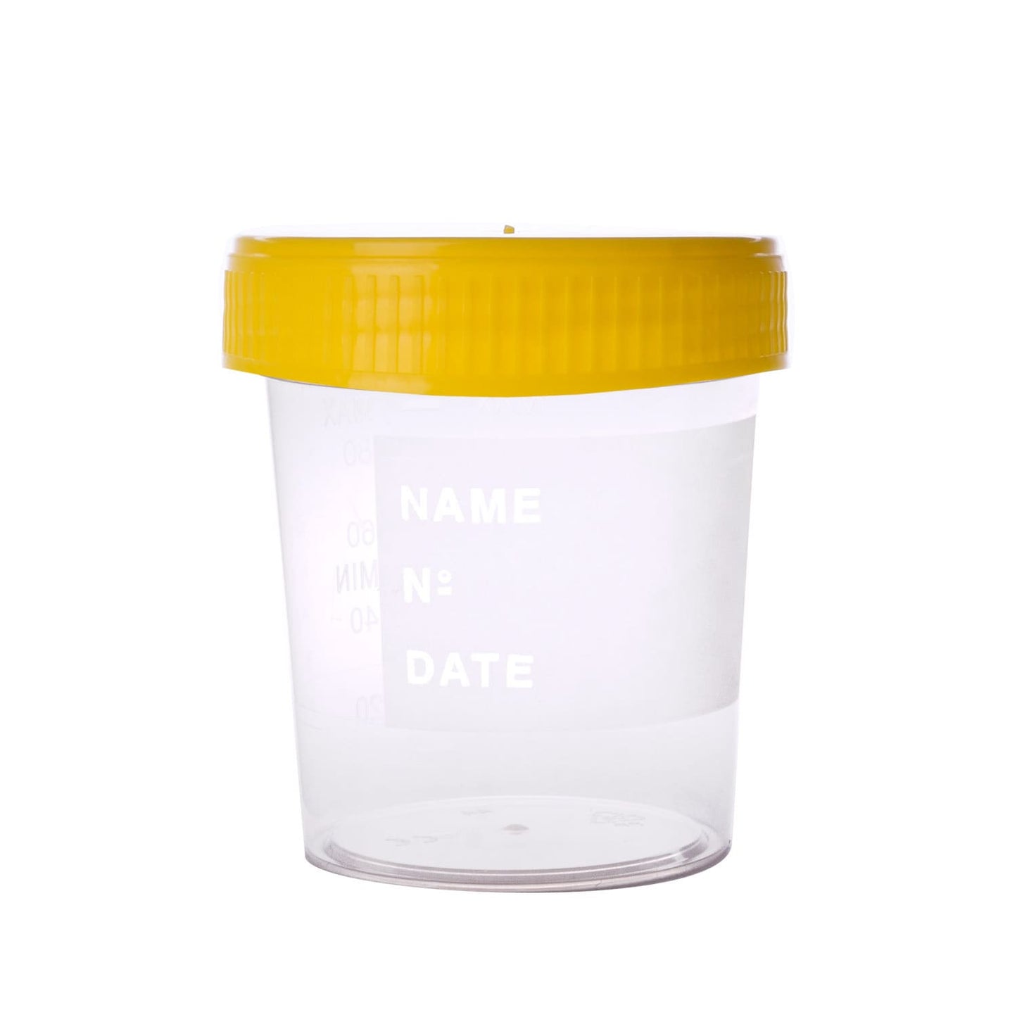 Sterile Urine Cup With Yellow Screw Cap And Scale Up To 120 Ml