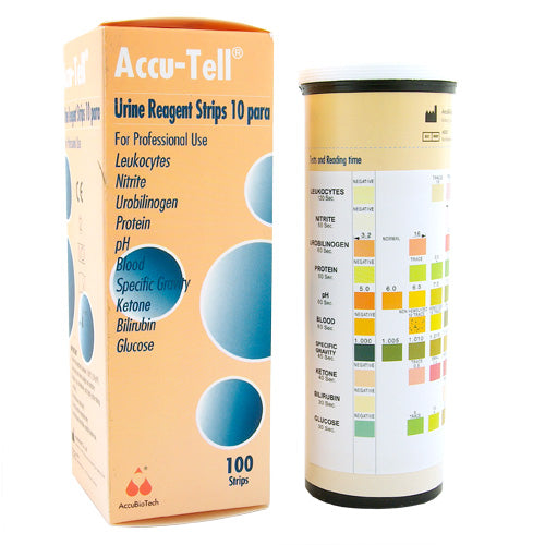 Accu-Tell 10 Urine Test Strips   Easy To Use   In Tube Of 100 Pieces