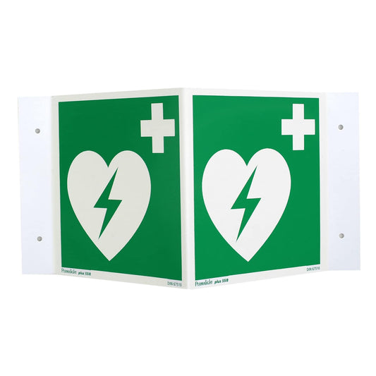 V-Shaped Aed Sign   Luminescent And Ideal For Wall Mounting