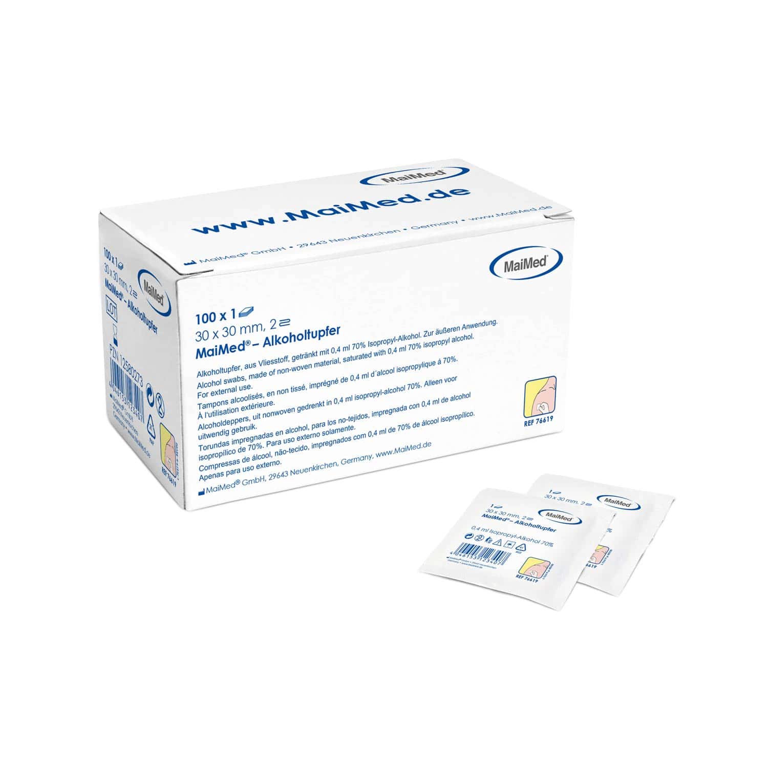 Maimed® Alcohol Swabs Impregnated With 70 % Isopropyl Alcohol   100 Pieces