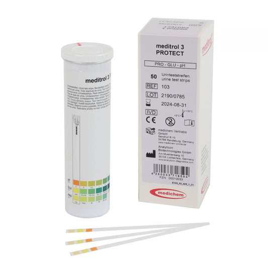 Meditrol® 3 Urine Test Strips For The Semi-Quantitative Detection Of Glucose   Protein And Ph Value In Urine
