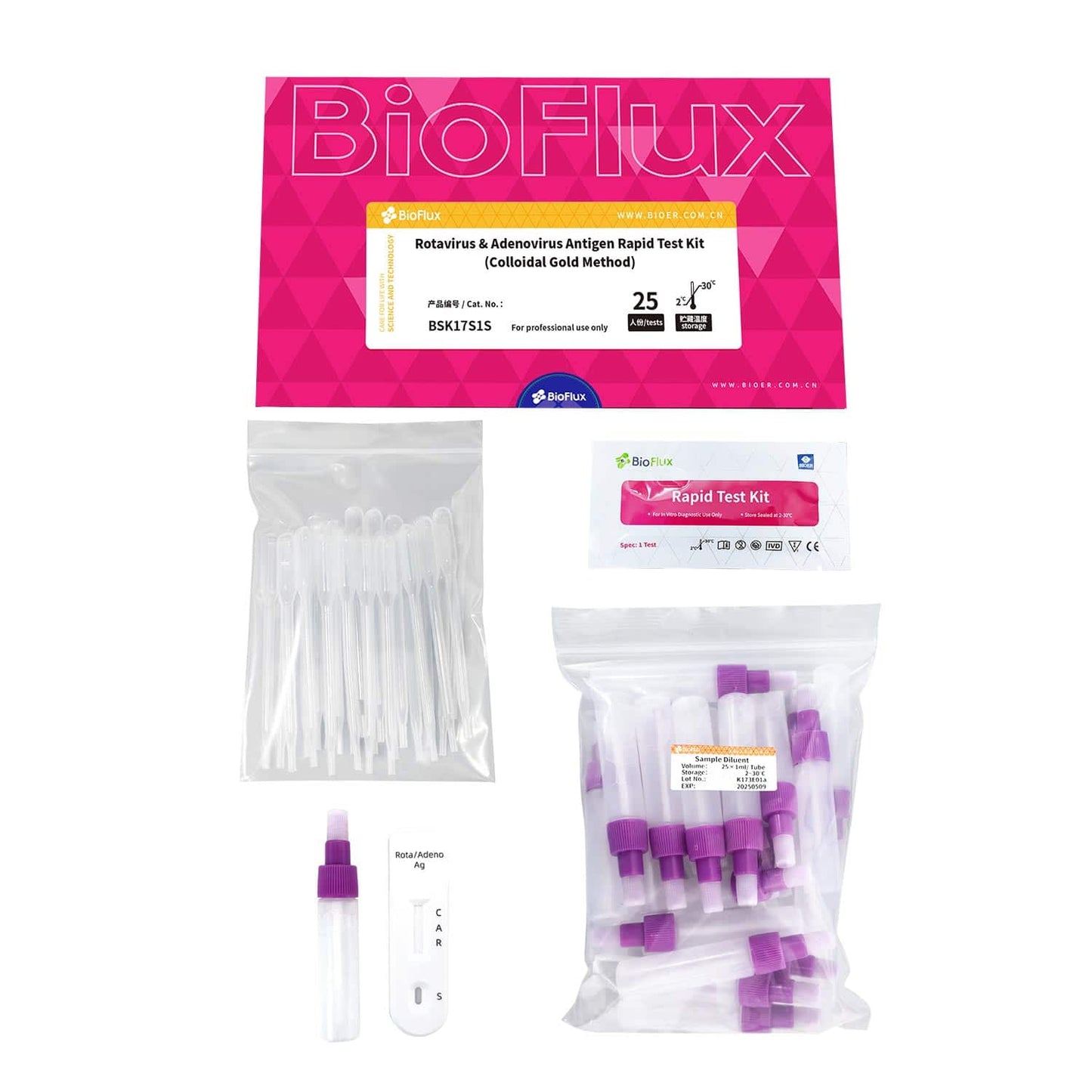 Bioflux Rotavirus & Adenovirus Antigen Rapid Test Kit For The Qualitative Detection Of Of Rotavirus And Adenovirus Antigens