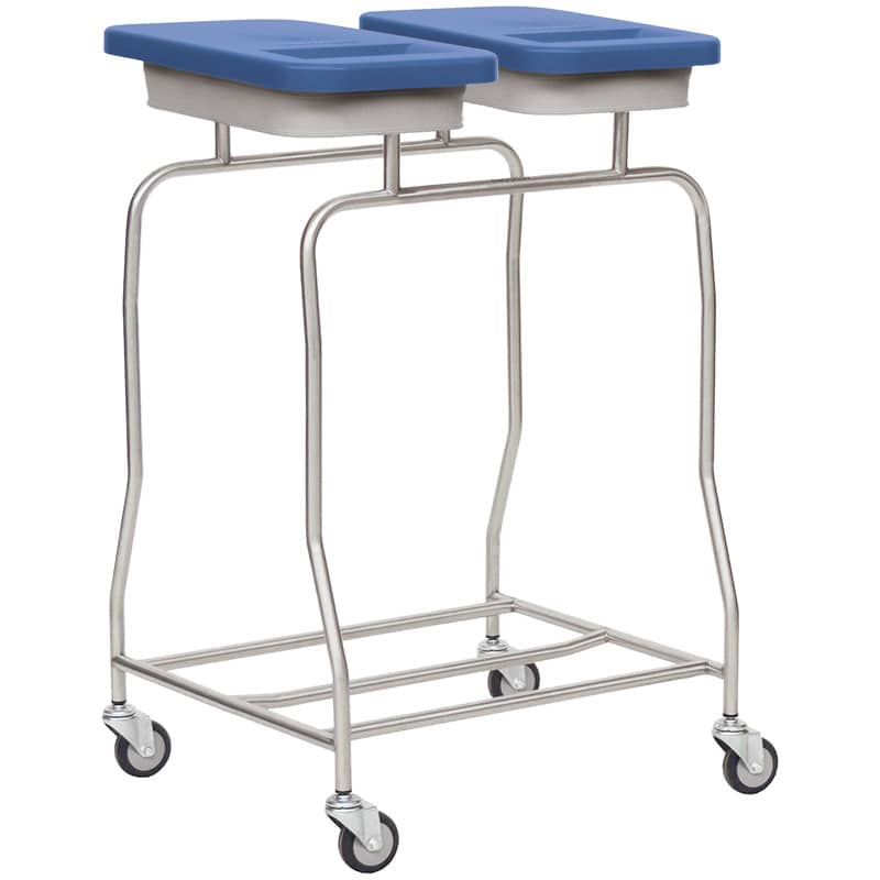 2-Compartment Laundry Trolley With Frame Made Of Sturdy Stainless Steel And Colour-Coded Lids 