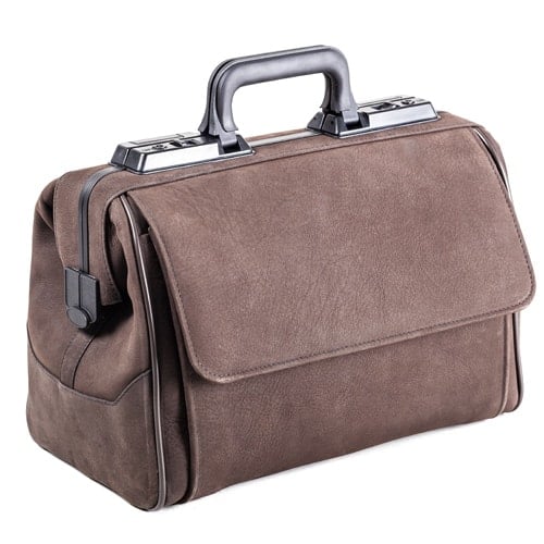 Rusticana" Suede Doctor'S Bag Made Of Genuine   High-Quality Water Buffalo Leather