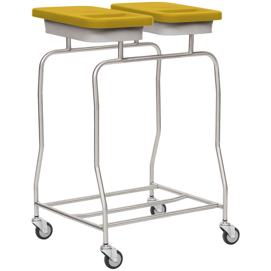 2-Compartment Laundry Trolley With Frame Made Of Sturdy Stainless Steel And Colour-Coded Lids 