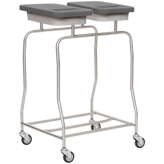 2-Compartment Laundry Trolley With Frame Made Of Sturdy Stainless Steel And Colour-Coded Lids 