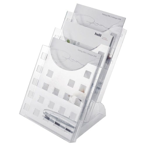 Tabletop Brochure Holder With 3 Compartments A4   Grey-Transparent